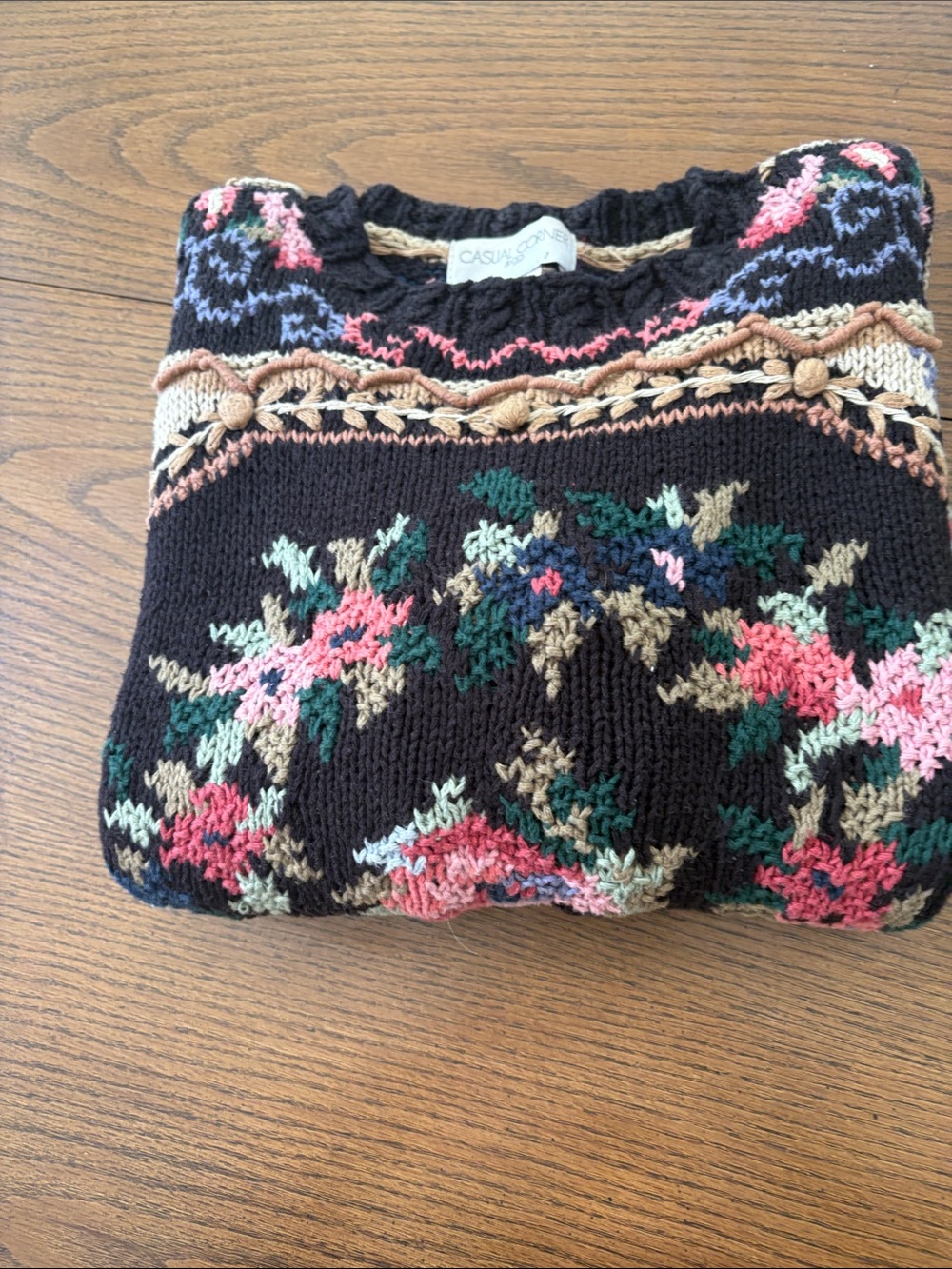 Casual Corner Navy Knit Sweater with Pink & Tan Stripes - Picture 6 of 8